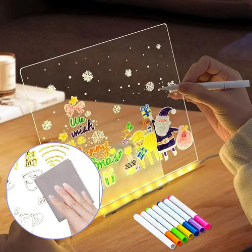 LED Light-Up Writing Board with Markers – Colorful Glowing Acrylic Writing Pad with Stand & Erasable Pens | 20x30CM