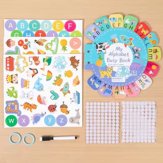 My Alphabet Busy Book – Interactive Learning Kit for Kids with Magnetic Letters, Stickers & Reusable Marker