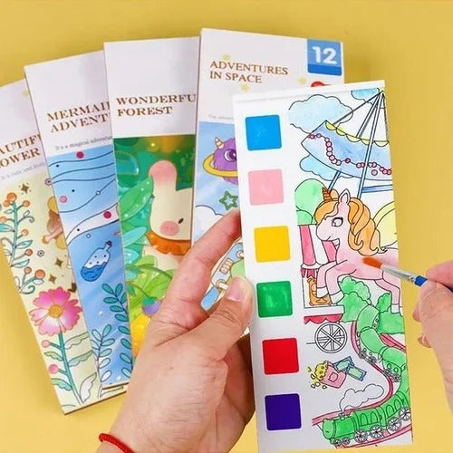 Kids' Pocket Watercolor Painting Book – 3-in-1 Creative Set with Built-in Paints, Brush & Keychain