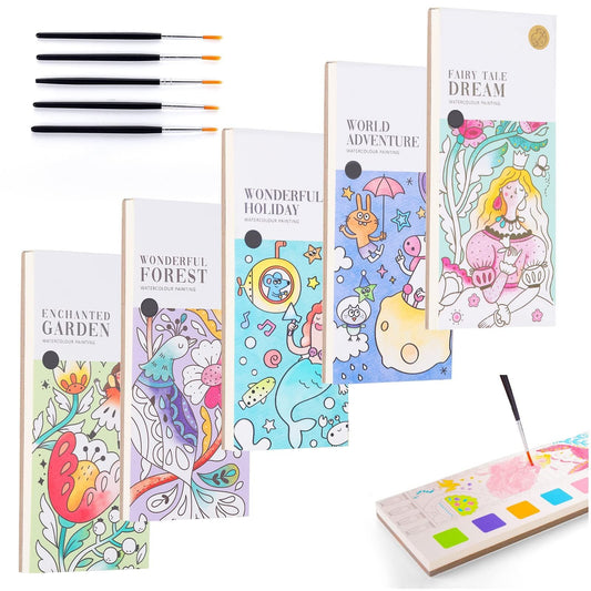 Kids' Pocket Watercolor Painting Book – 3-in-1 Creative Set with Built-in Paints, Brush & Keychain