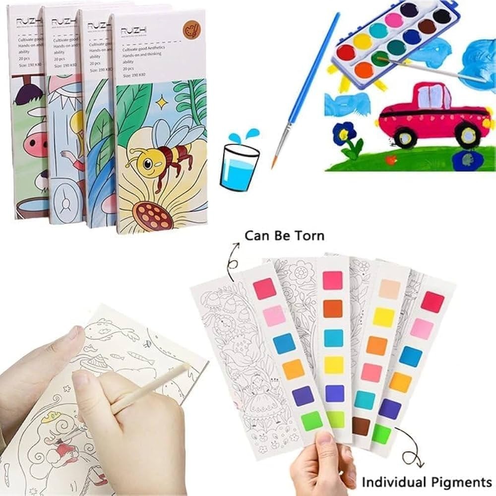 Kids' Pocket Watercolor Painting Book – 3-in-1 Creative Set with Built-in Paints, Brush & Keychain