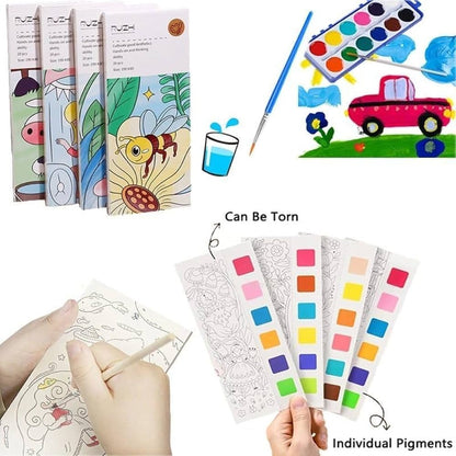 Kids' Pocket Watercolor Painting Book – 3-in-1 Creative Set with Built-in Paints, Brush & Keychain