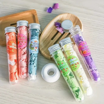 Portable Mini Paper Soap Sheets in Travel Tubes – Scented Disposable Hand Wash Flakes | Pack of 4